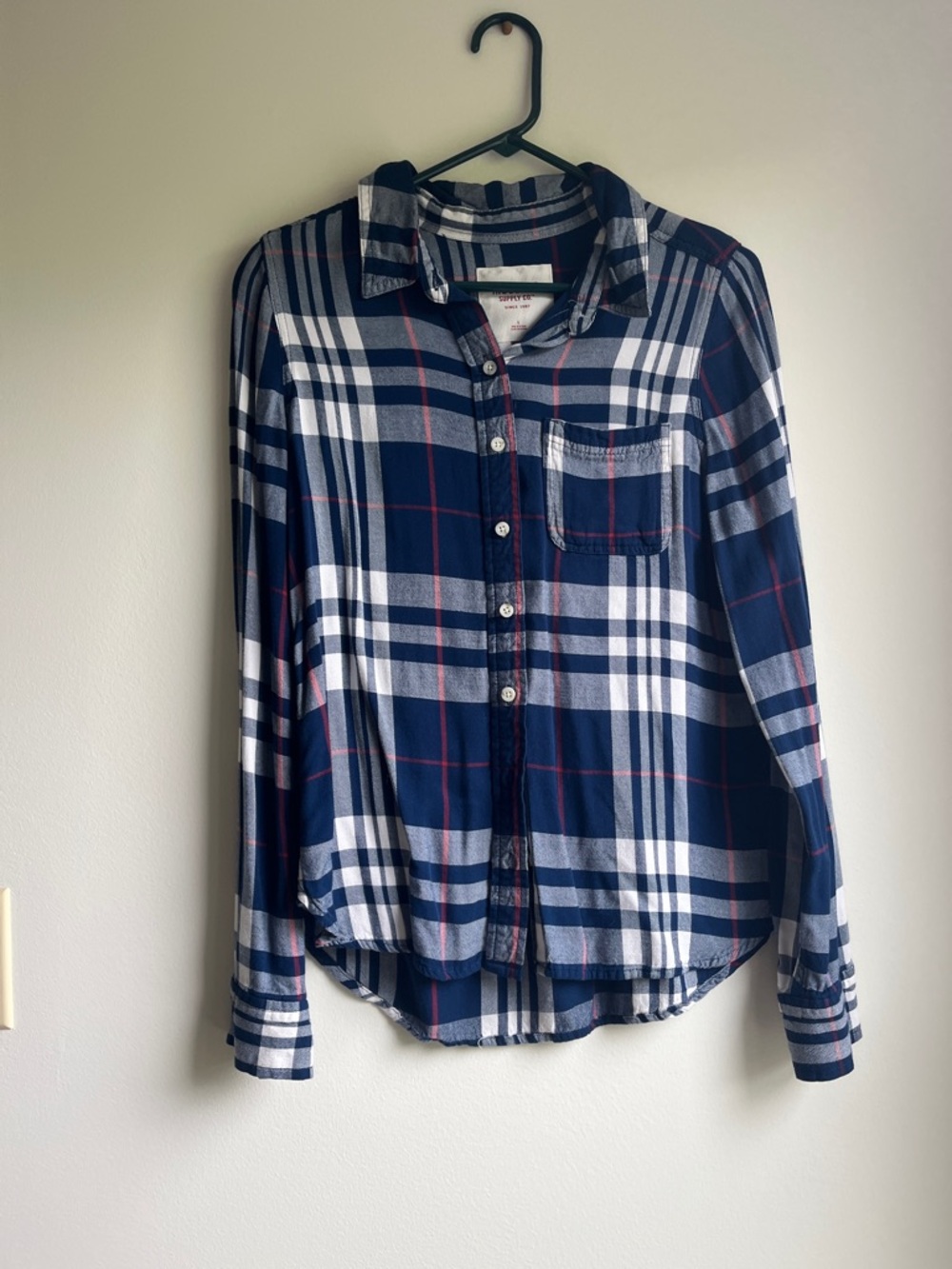 Mossimo Supply Co. Navy Blue White Plaid Button-Down Shirt